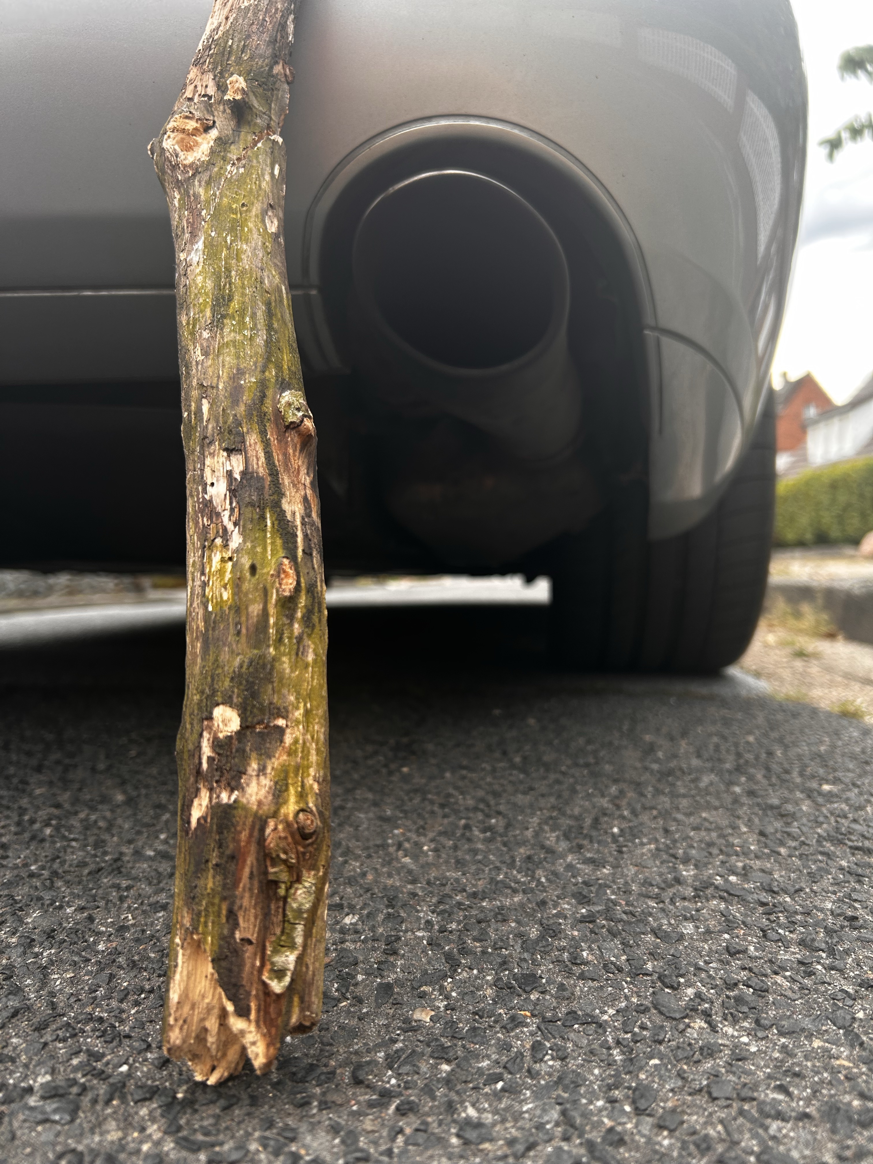 Holz vor einem Auspuff